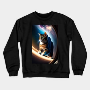 Funny cute cat in space graphic design artwork Crewneck Sweatshirt